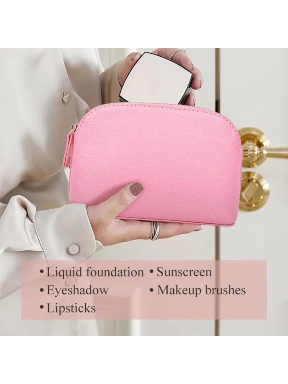 Portable PU Leather Makeup Organizer Pouch - Travel Cosmetic Clutch for